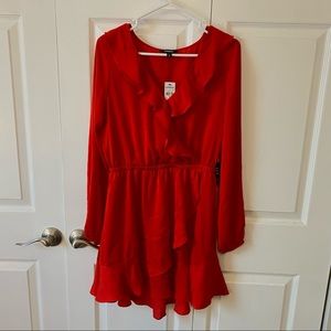 Express satiny red flowy long sleeve cocktail mini dress